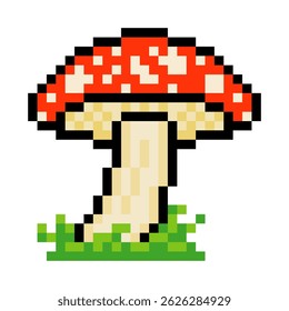  Mushroom with pixel art isolated on white background