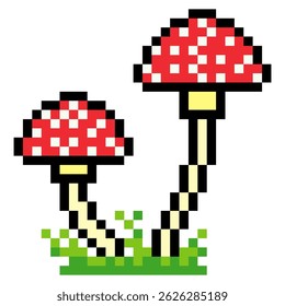 Mushroom in pixel art style isolated on white background