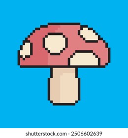 
Mushroom pixel art, vector illustration on isolated background.
