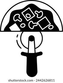 mushroom pizza cutter glyph and line vector illustration