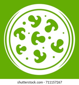 Mushroom pizza icon white isolated on green background. Vector illustration
