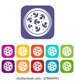 Mushroom pizza icons set vector illustration in flat style In colors red, blue, green and other