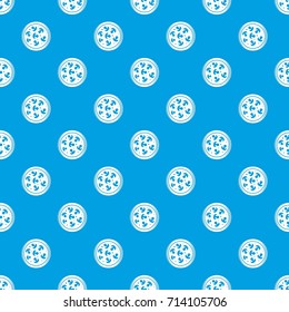 Mushroom pizza pattern repeat seamless in blue color for any design. Vector geometric illustration