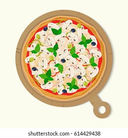 Mushroom Pizza vector illustration. Pizza Ai Funghi