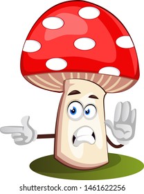 Mushroom pointing, illustration, vector on white background.