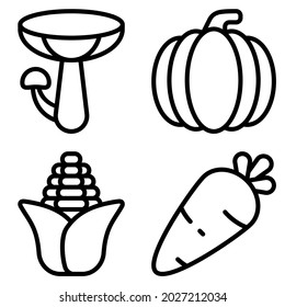 Mushroom, pumpkin, corn, carrot icon with outline style. Suitable for website design, logo, app and UI. Based on the size of the icon in general, so it can be reduced.