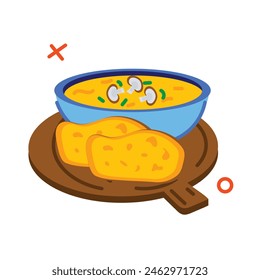 Mushroom puree with bread, flat style sticker 