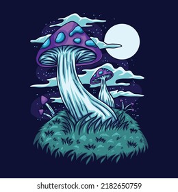 Mushroom purple sky night illustration can be used and printed for various uses