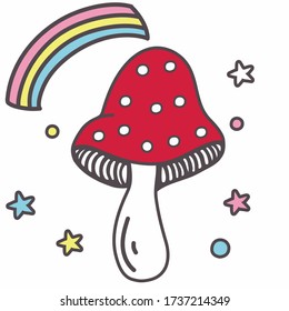 mushroom and rainbow design on white background