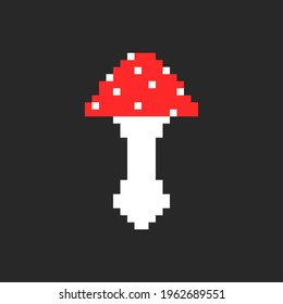 Mushroom red amanita logo in pixel style, cute kids creative sticker or print on clothes.