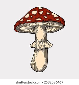 Mushroom red artwork handmade colored illustration