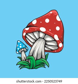 mushroom red and blue illustration handdrawn