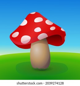 Mushroom with its red cap with white dots in nature