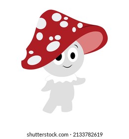 mushroom with a red cap and white spots. smiling character in the form of a fly agaric. vector illustration, eps 10.