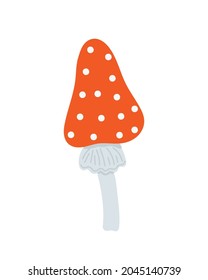 Mushroom red with white dots, fly agaric seasonal Halloween vector illustration of inedible witch mushrooms autumn holidays simple minimalist hand drawn doodle style drawing

