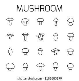 Mushroom related vector icon set. Well-crafted sign in thin line style with editable stroke. Vector symbols isolated on a white background. Simple pictograms.