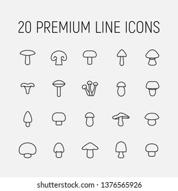 Mushroom related vector icon set. Well-crafted sign in thin line style with editable stroke. Vector symbols isolated on a white background. Simple pictograms