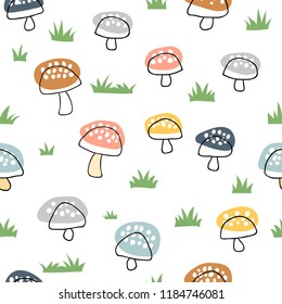 Mushroom repeat pattern. For fabric,paper,wrap,t-shirt,textile, poster, card, scrapbooking, birthday and party invitation, wallpaper or background.