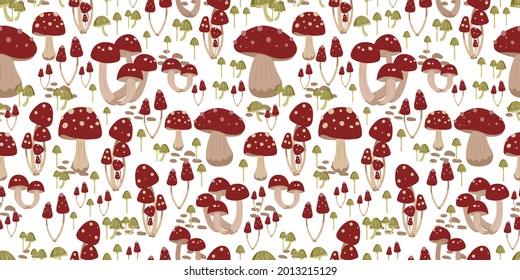 Mushroom repeat pattern. perfect for   Children's fabric pattern design. Cute children decoration.