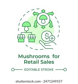 Mushroom for retail sales soft green concept icon. Commercial farming. Grocery stores and supermarkets. Round shape line illustration. Abstract idea. Graphic design. Easy to use in article