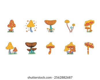 Mushroom Retro Groovy Element Set