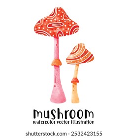 Mushroom, retro, groovy, watercolor style