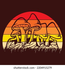 Mushroom Retro Hippie Sublimation, Vector illustration design, t shirt design