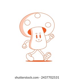 Mushroom Retro Mascot. Funny cartoon character of Mushroom.