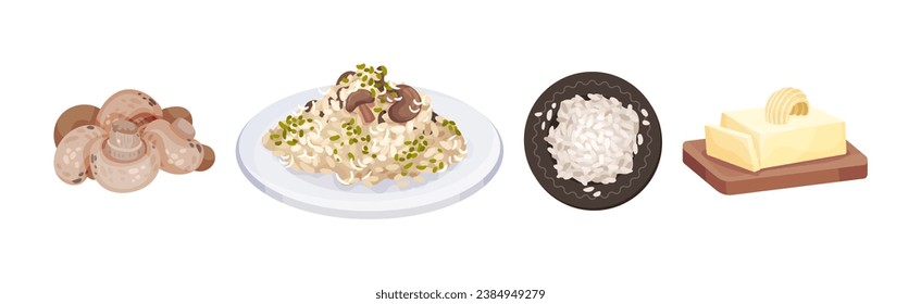 Mushroom Risotto Cooking and Culinary Ingredients Vector Set