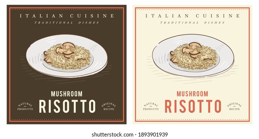 Ilustración de hongos risotto para impresión