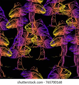 Mushroom seamless. Courageous colored fungus pattern. Nature elements for textile design. 