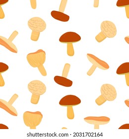 Mushroom seamless culinary pattern. Cartoon vector food background