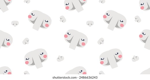 A mushroom seamless food pattern. flat vector illustration. Food background. Template for Notebook covers, pattern for wallpapers, textile or nature background. hand-drawn vector elements.