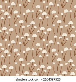 Mushroom seamless pattern. Abstract spring background. Vector illustration with simple flat mushrooms