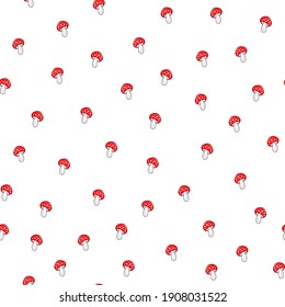 Mushroom seamless pattern. Amanita Muscaria (fly agaric) texture design for textile, wrapping paper. Magic wonderful mushroom backdrop. Vector illustration isolated on white background