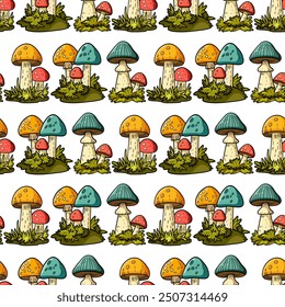 Mushroom seamless pattern, autumn, harvest, pattern for fabric, textile, wrapping paper, cover, banner, interior decor. Vector