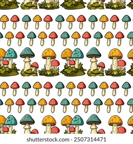 Mushroom seamless pattern, autumn, harvest, pattern for fabric, textile, wrapping paper, cover, banner, interior decor. Vector