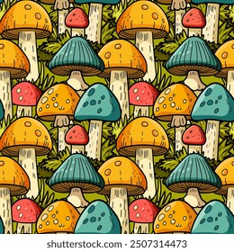 Mushroom seamless pattern, autumn, harvest, pattern for fabric, textile, wrapping paper, cover, banner, interior decor. Vector