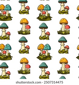 Mushroom seamless pattern, autumn, harvest, pattern for fabric, textile, wrapping paper, cover, banner, interior decor. Vector