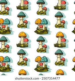 Mushroom seamless pattern, autumn, harvest, pattern for fabric, textile, wrapping paper, cover, banner, interior decor. Vector