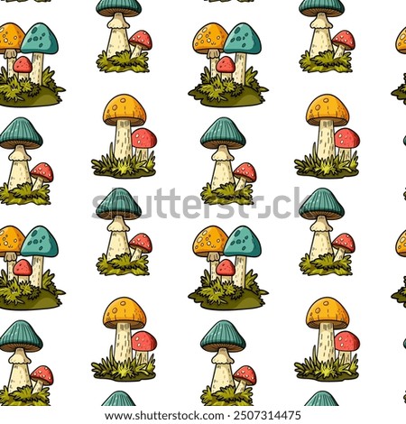 Mushroom seamless pattern, autumn, harvest, pattern for fabric, textile, wrapping paper, cover, banner, interior decor. Vector