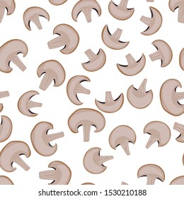 Mushroom seamless pattern background. Champignon vector illustration. Vegetarian food.