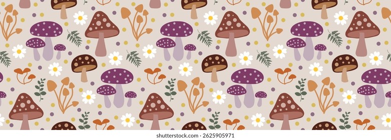 Mushroom seamless pattern background. Mushroom illustration pattern. Mushroom background. Perfect for fabrics, textile, wallpaper, decor. SSTKbackgrounds