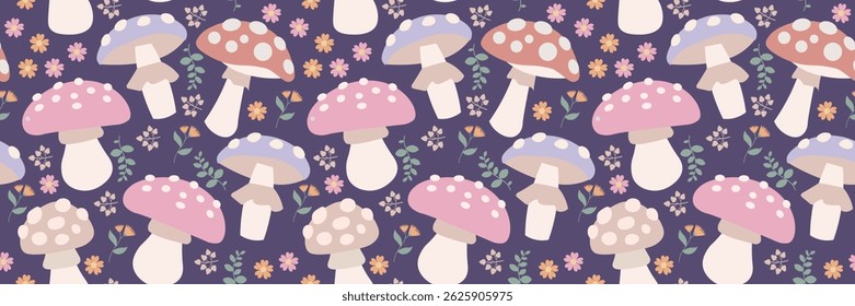 Mushroom seamless pattern background. Mushroom illustration pattern. Mushroom background. Perfect for fabrics, textile, wallpaper, decor. SSTKbackgrounds