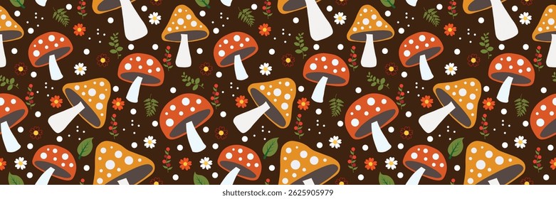 Mushroom seamless pattern background. Mushroom illustration pattern. Mushroom background. Perfect for fabrics, textile, wallpaper, decor. SSTKbackgrounds