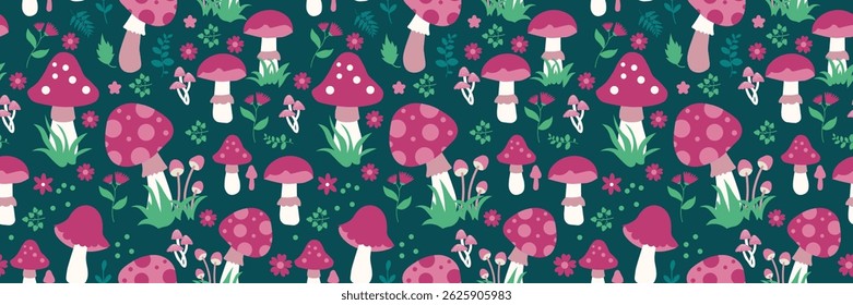 Mushroom seamless pattern background. Mushroom illustration pattern. Mushroom background. Perfect for fabrics, textile, wallpaper, decor. SSTKbackgrounds