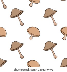 Mushroom Seamless Pattern With Colored Doodle Style