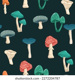 mushroom seamless pattern design - cute mushrooms with white dots on green background, Colorful background for printing brochure, poster, card, print, textile,magazines, sport wear. geometric Modern 