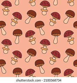 Mushroom Seamless Pattern. Doodle, Hand drawn, Comic.