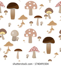 Mushroom seamless pattern for fabric textile or wallpaper isolated in white background